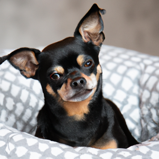 כלב קטן משתובב בשמחה על מיטה נוחה מבית בל אונליין